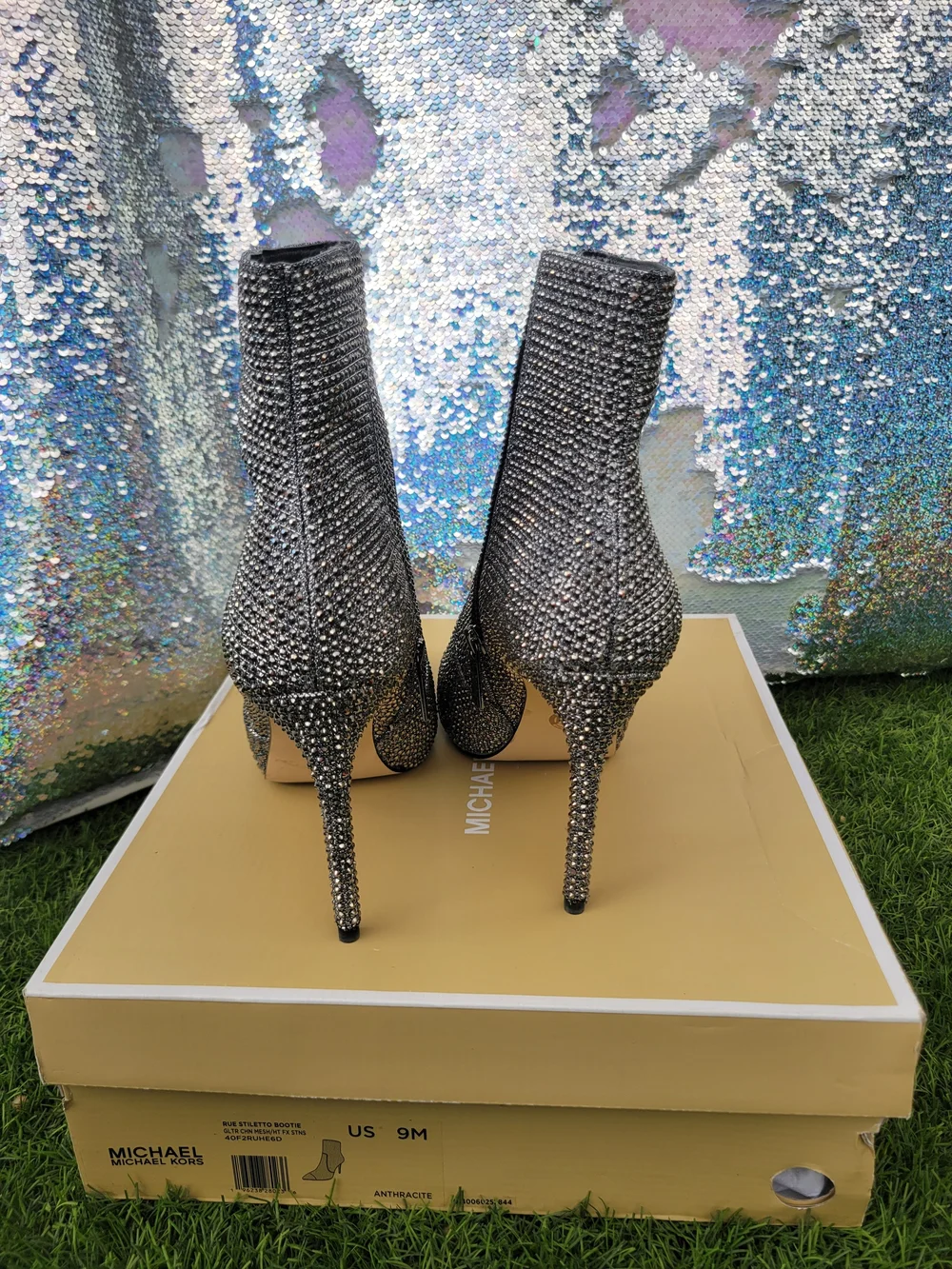 Michael Kors Silver Crystal Embellished Stiletto Ankle Boots